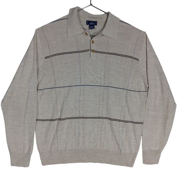 Dockers Sweater Top Size Large Henley Button Up Long Sleeve Beige Fine Knit - Picture 4 of 4